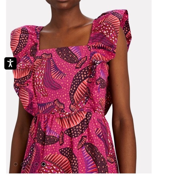 FARM Rio Pink Wild Bananas Ruffle Midi Dress Large NWOT - Picture 5 of 14